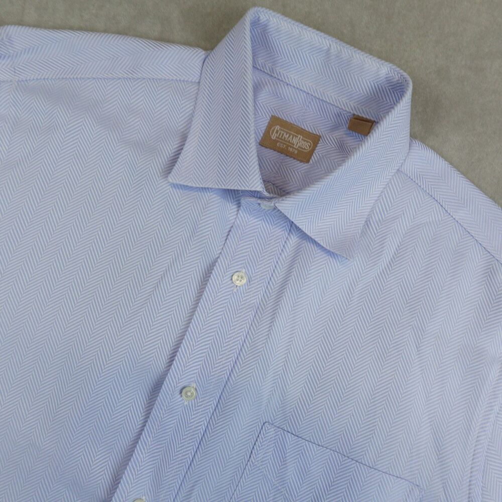 VTG Gitman Bros Shirt Herringbone Mens Size 15.5/34 Blue Made In USA